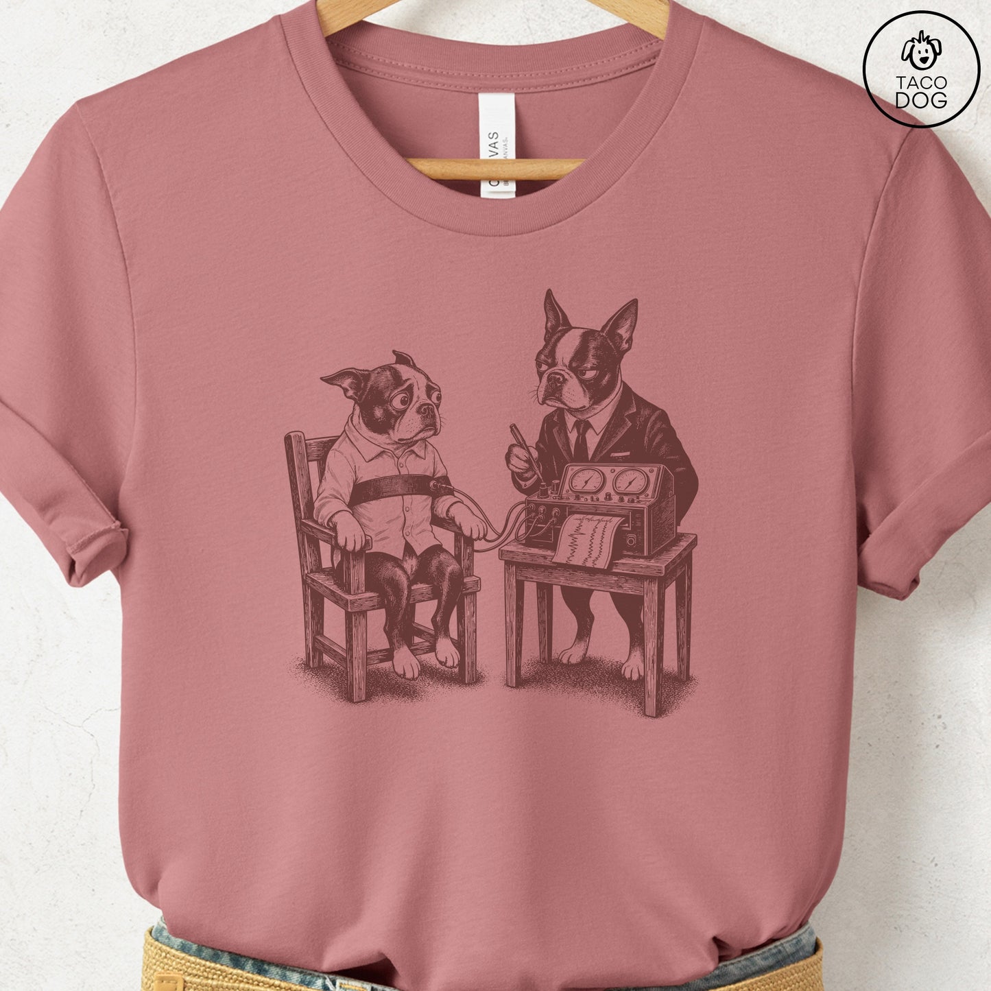 Boston Terrier Polygraph T-Shirt Heather Mauve Taco-Dog