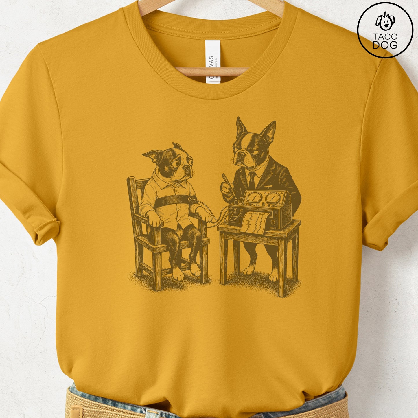 Boston Terrier Polygraph T-Shirt Mustard Taco-Dog