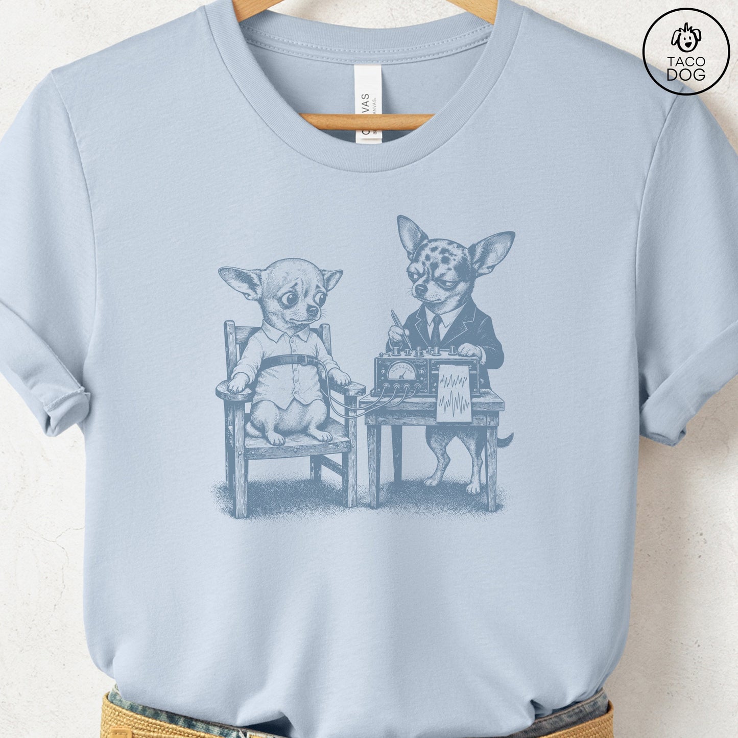 Chihuahua Polygraph T-Shirt Light Blue Taco-Dog