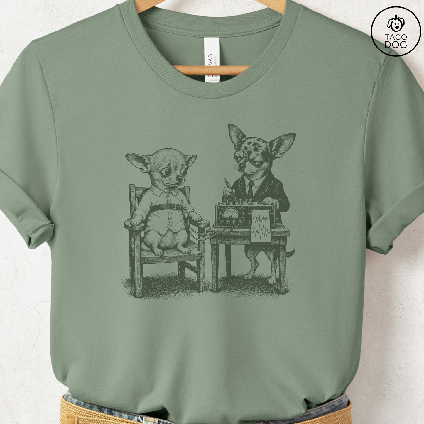 Chihuahua Polygraph T-Shirt Sage Taco-Dog