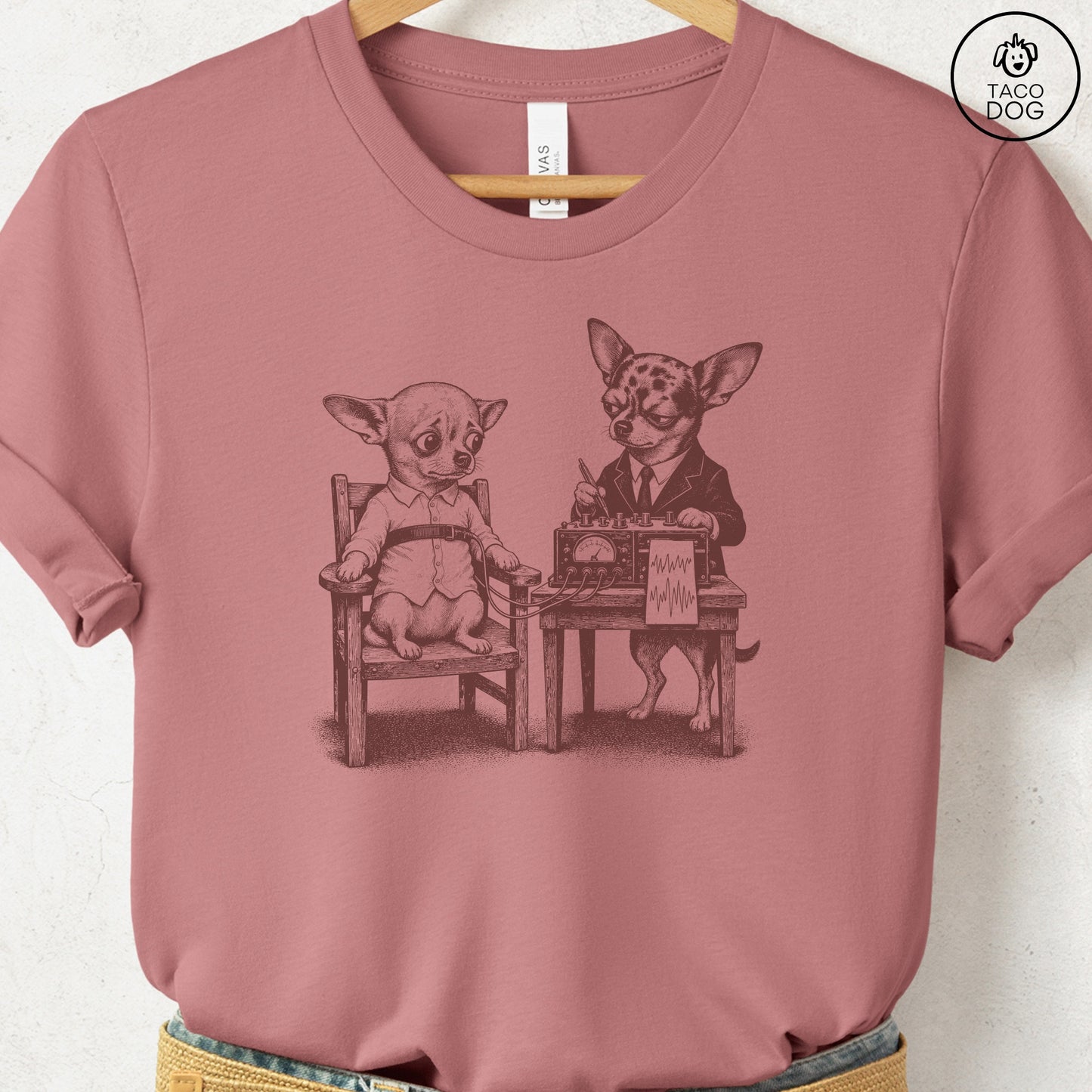Chihuahua Polygraph T-Shirt Heather Mauve Taco-Dog