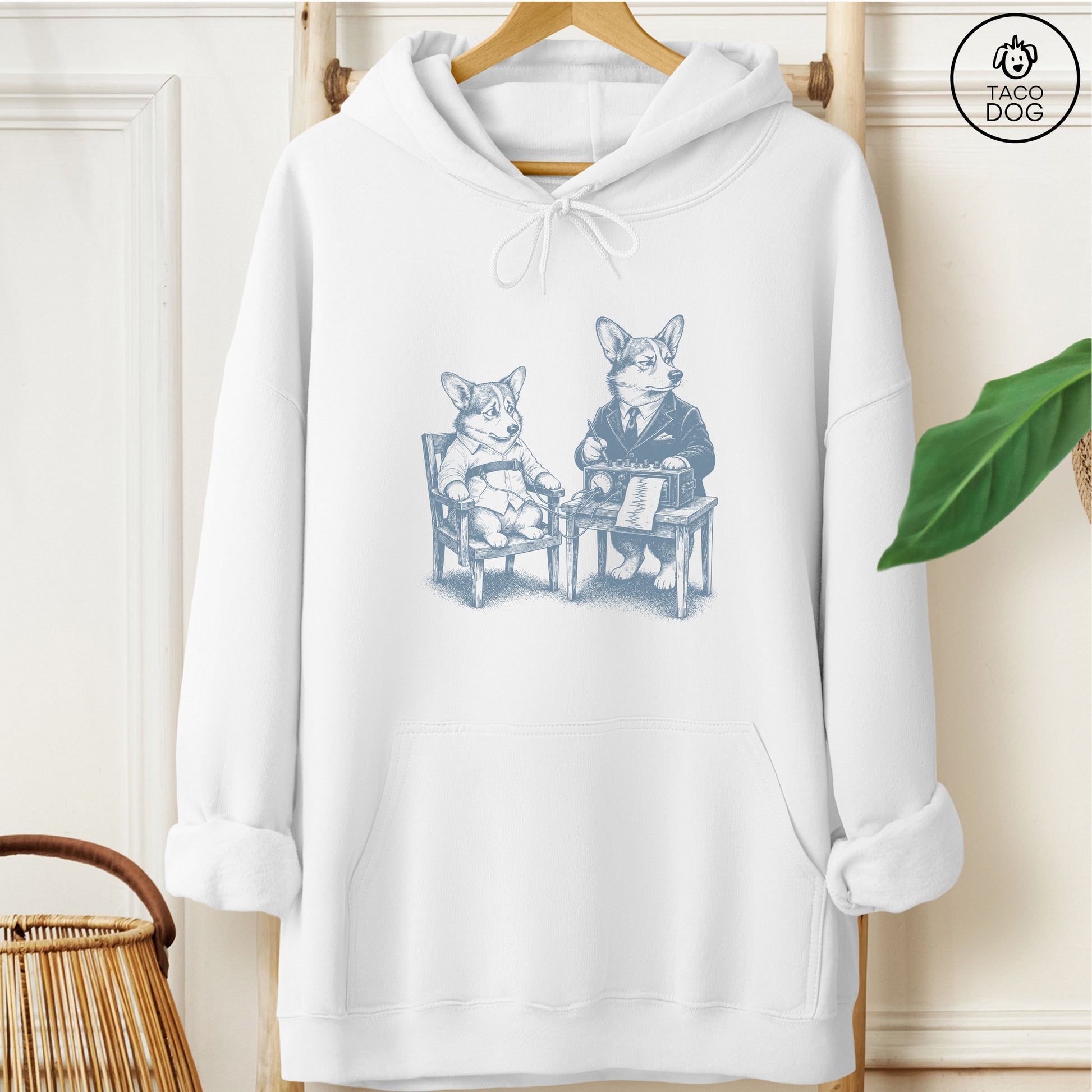 Corgi Polygraph Hoodie White Taco-Dog