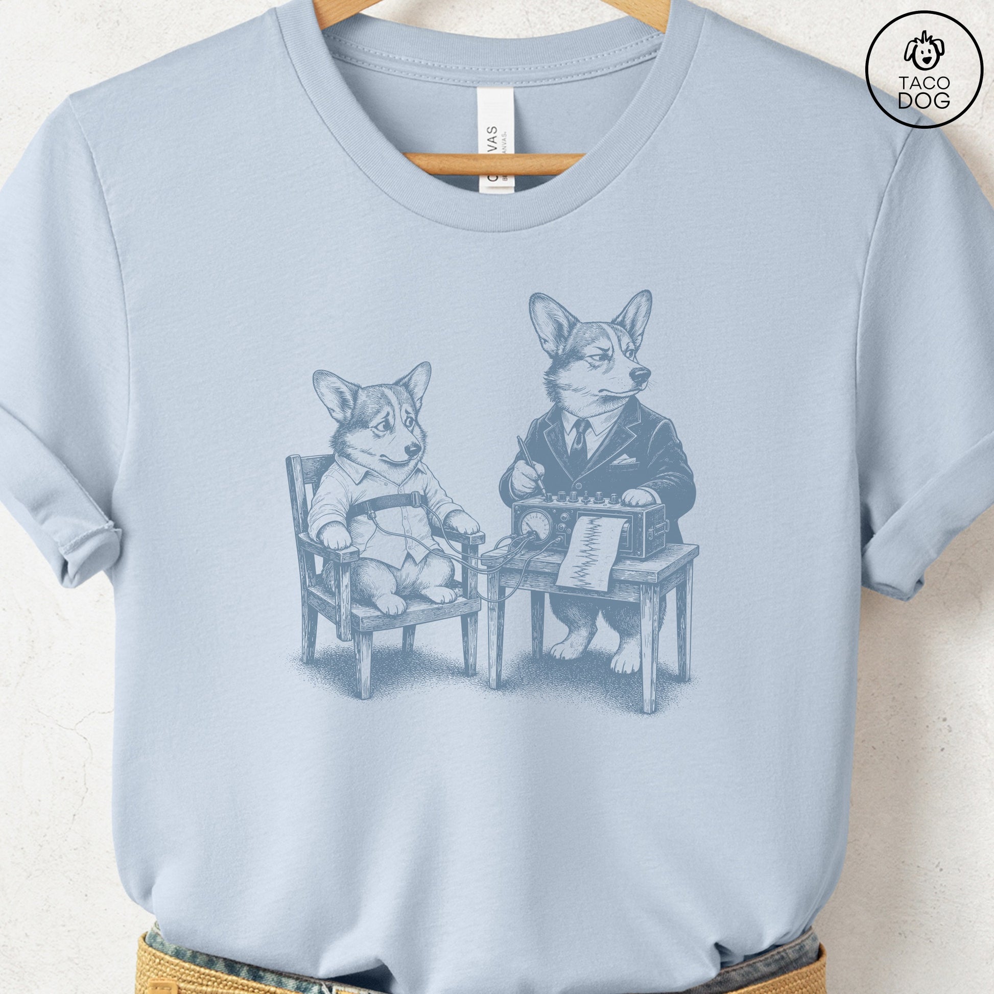 Corgi Polygraph T-Shirt Light Blue Taco-Dog