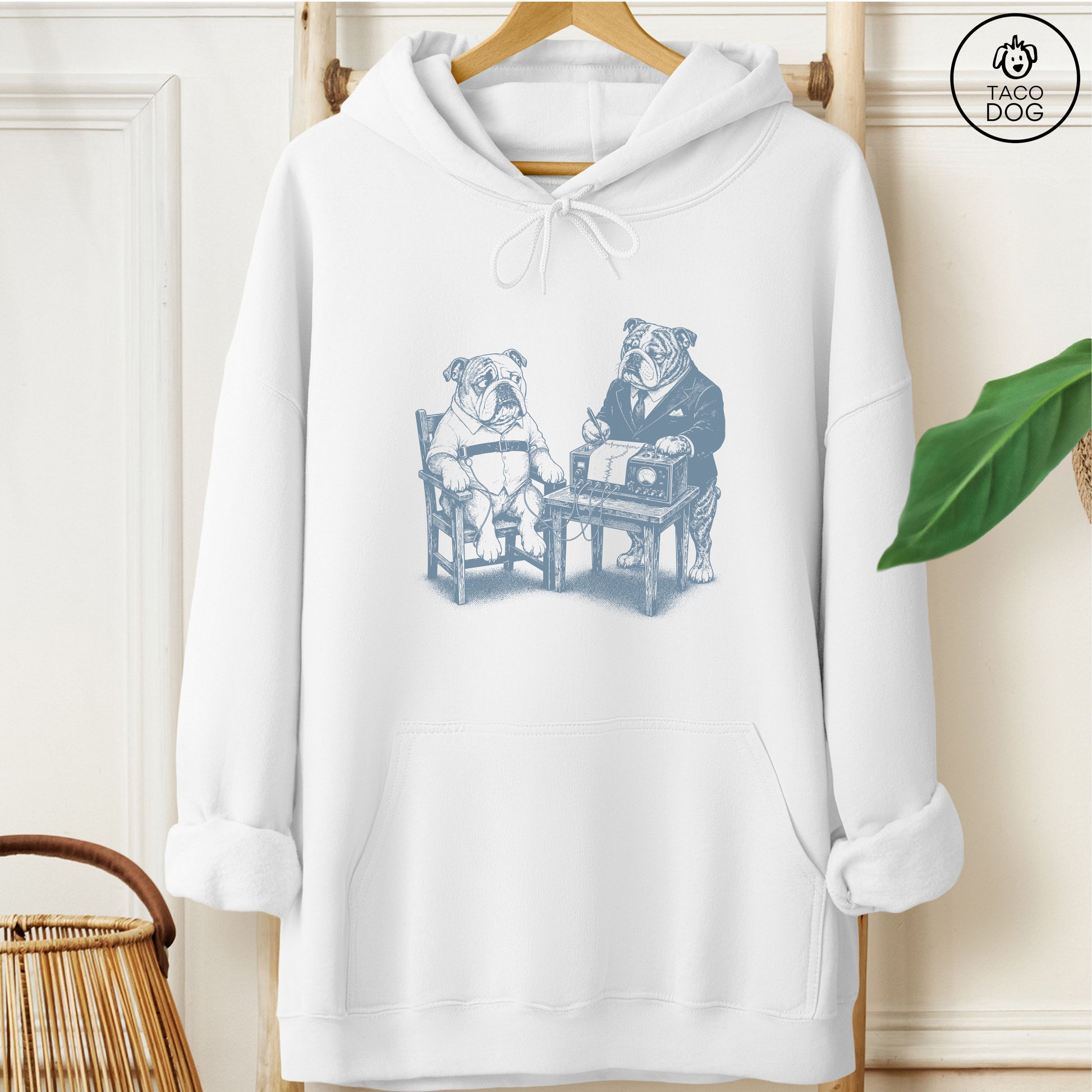 English Bulldog Polygraph Hoodie White Taco-Dog