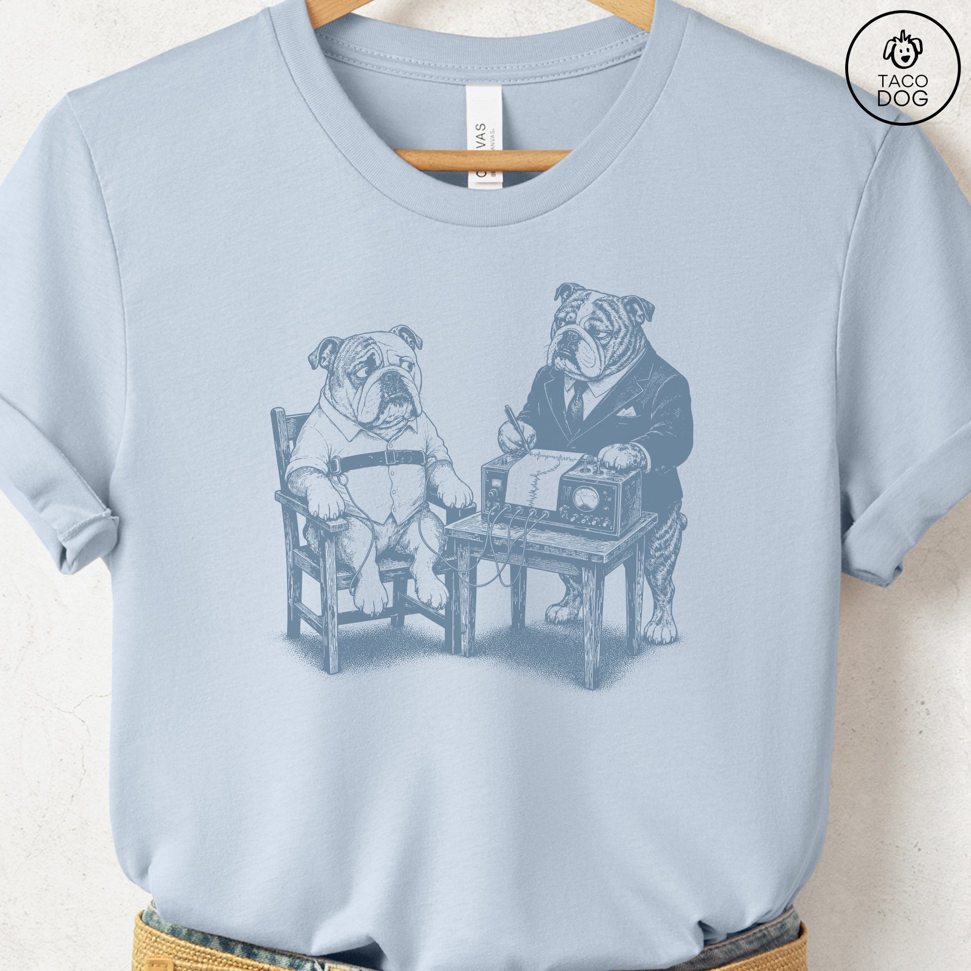 English Bulldog Polygraph T-Shirt Light Blue Taco-Dog