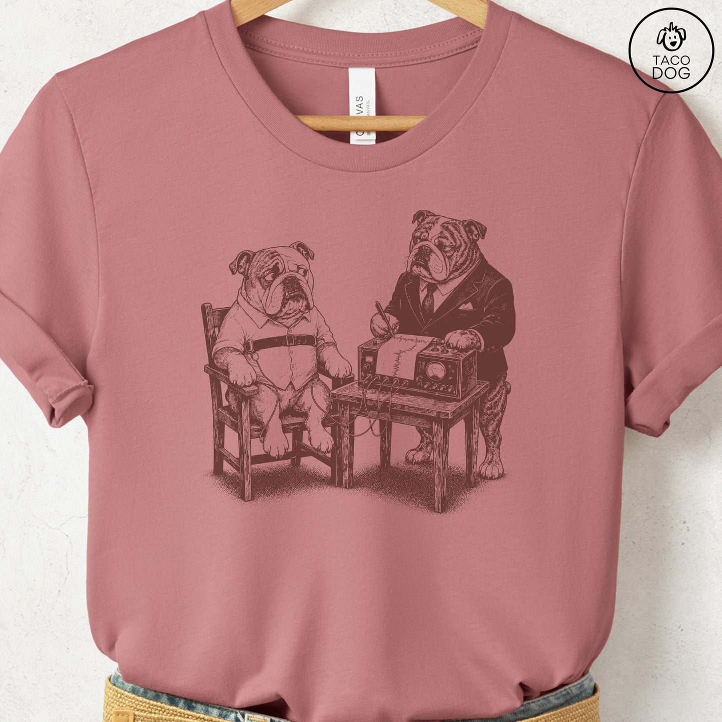 English Bulldog Polygraph T-Shirt Heather Mauve Taco-Dog