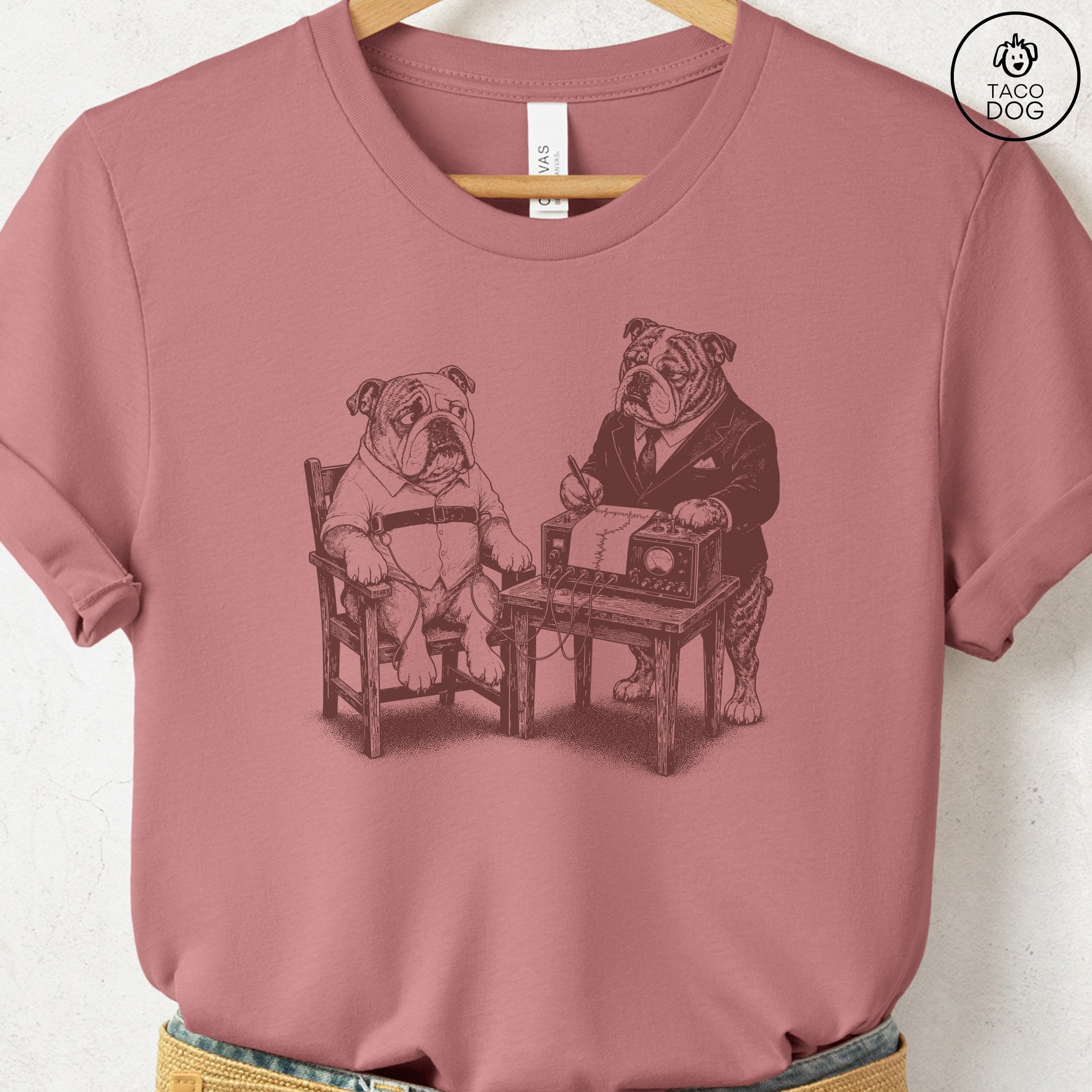 English Bulldog Polygraph T-Shirt Heather Mauve Taco-Dog