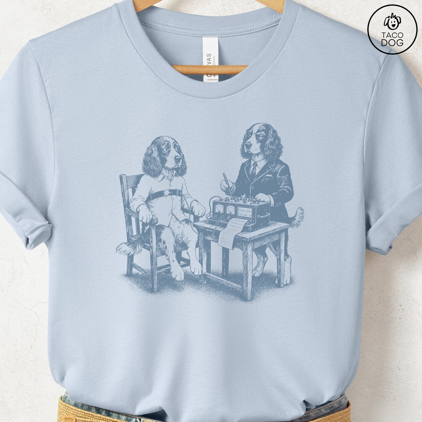 Springer Spaniel Polygraph T-Shirt Light Blue Taco-Dog