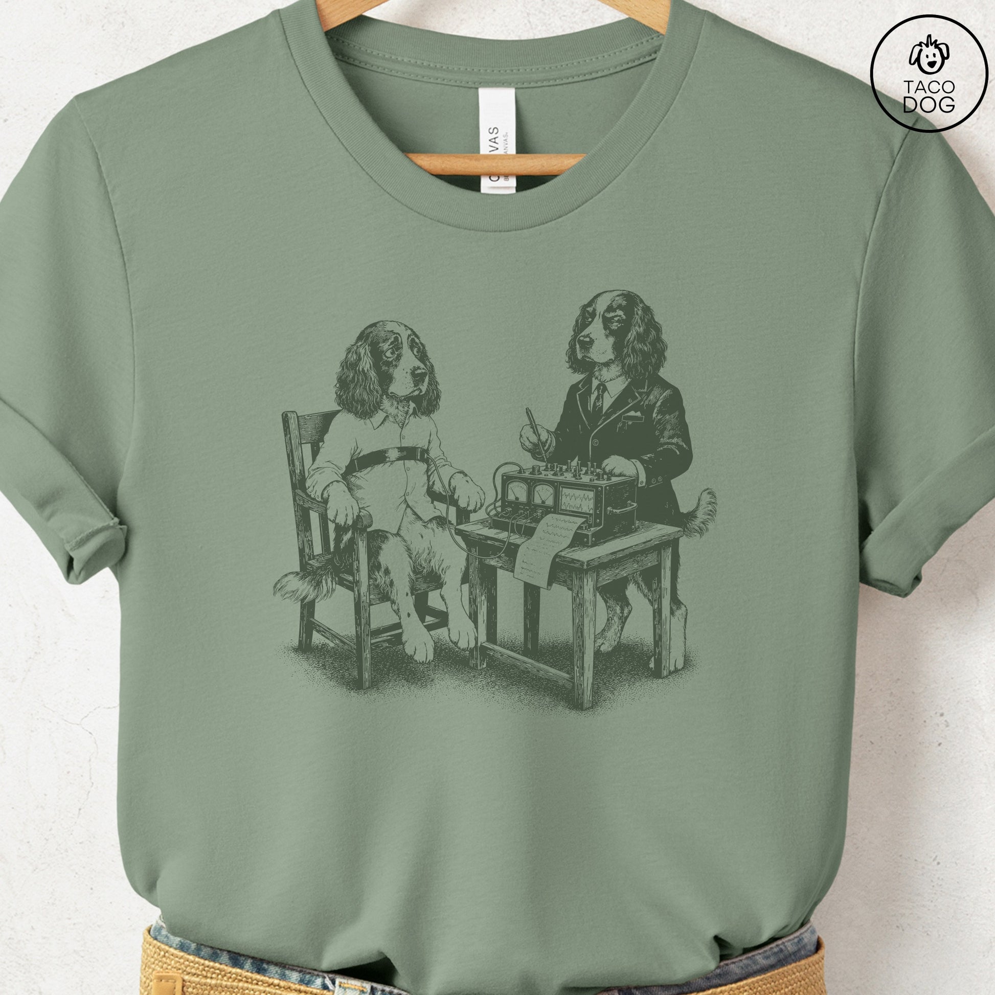 Springer Spaniel Polygraph T-Shirt Sage Taco-Dog