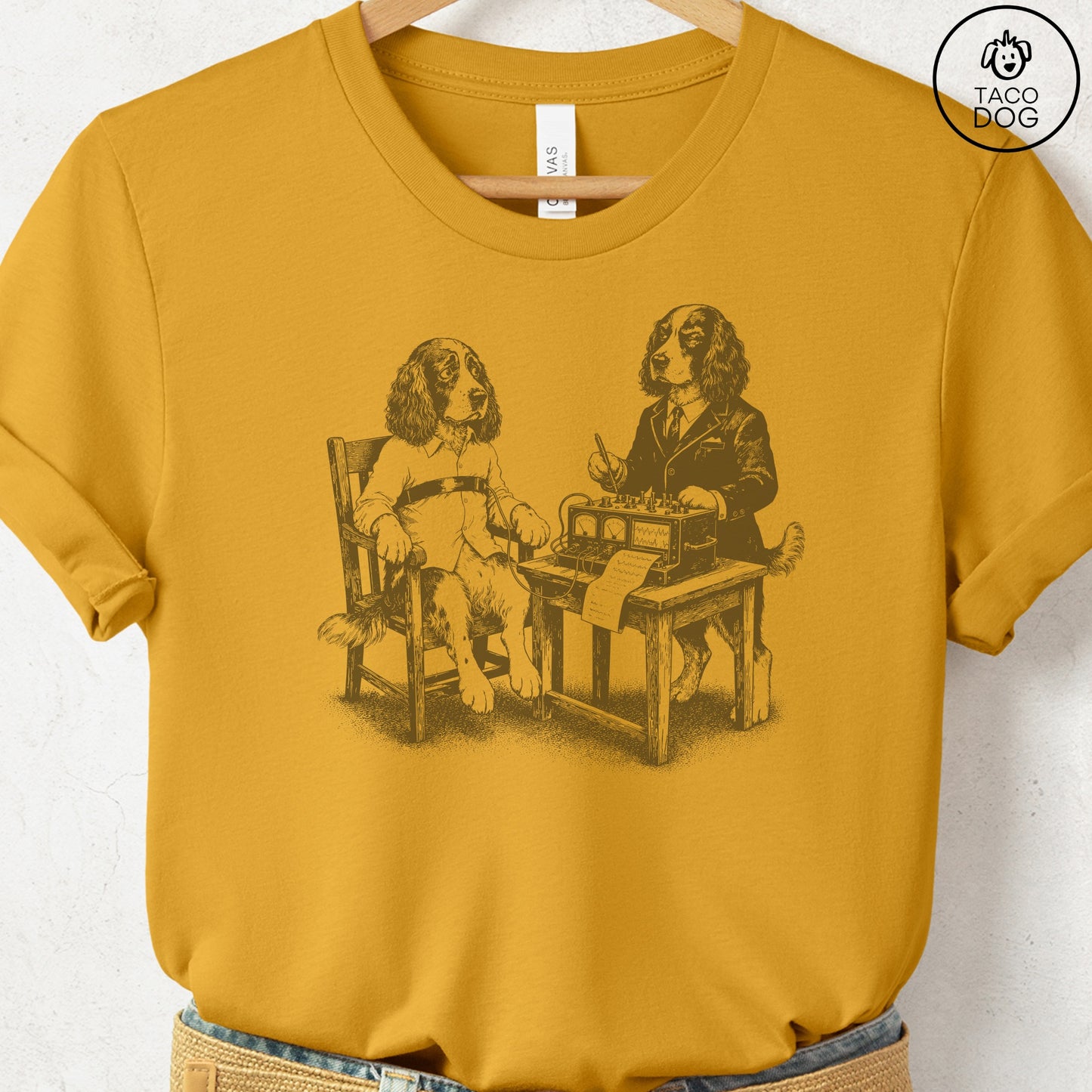 Springer Spaniel Polygraph T-Shirt Mustard Taco-Dog