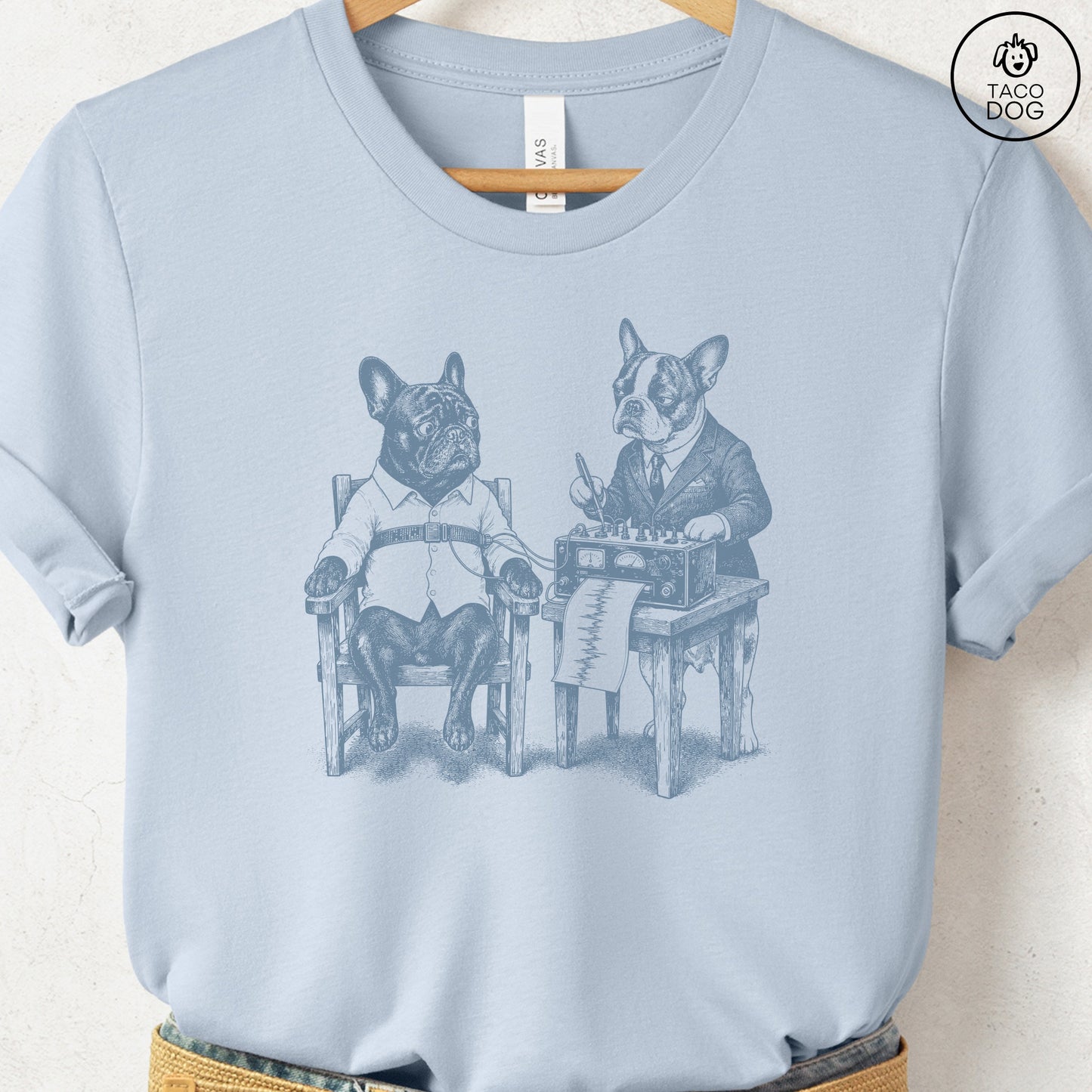 French Bulldog Frenchie Polygraph T-Shirt Light Blue Taco-Dog