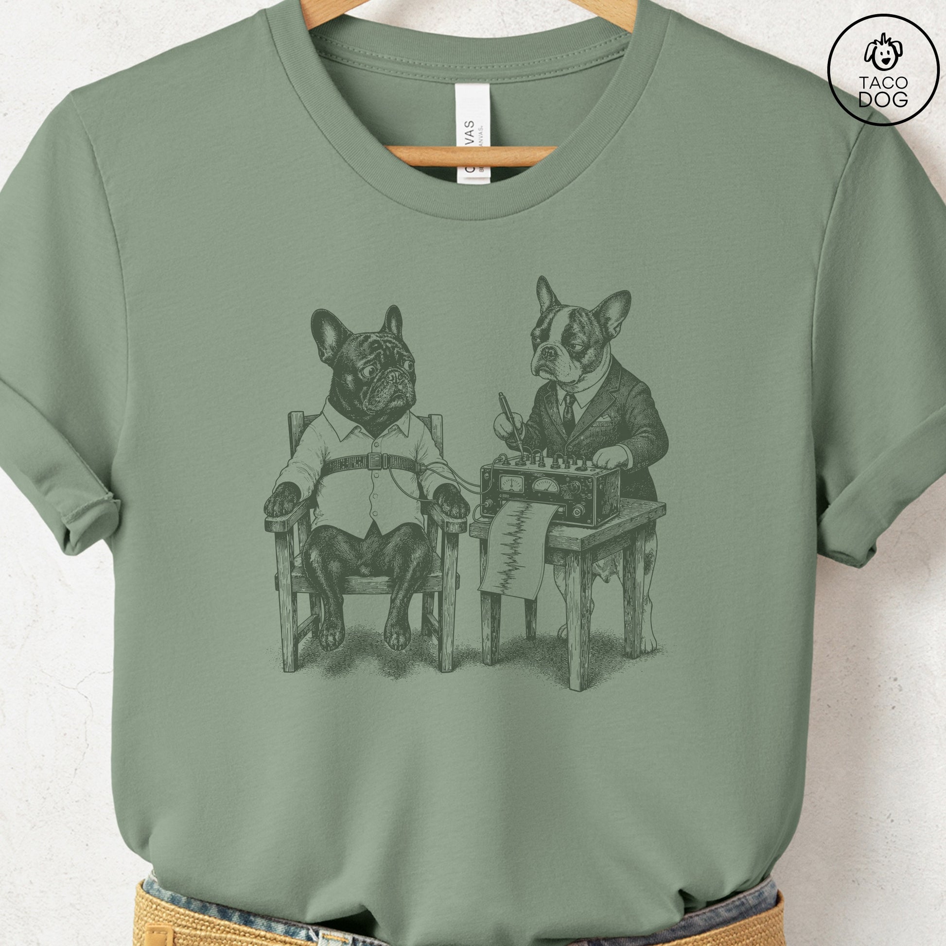 French Bulldog Frenchie Polygraph T-Shirt Sage Taco-Dog