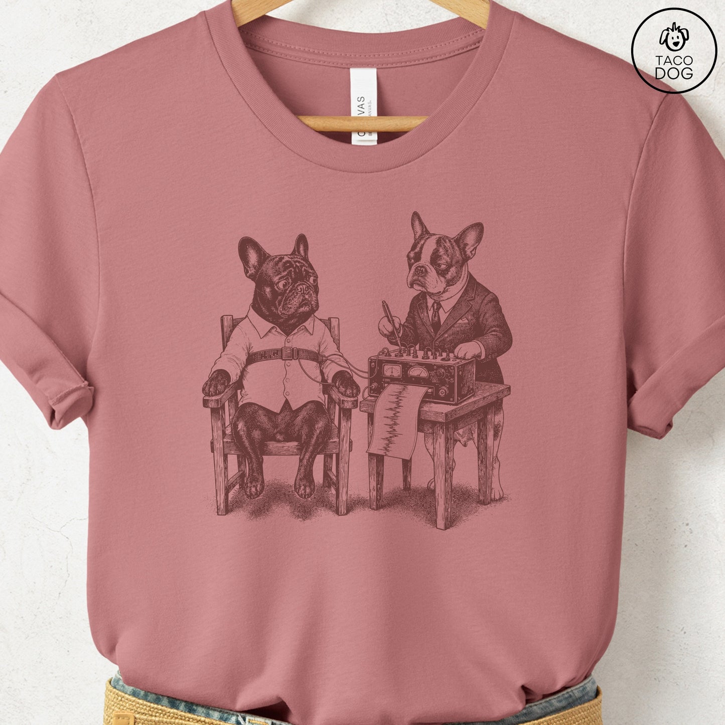 French Bulldog Frenchie Polygraph T-Shirt Heather Mauve Taco-Dog