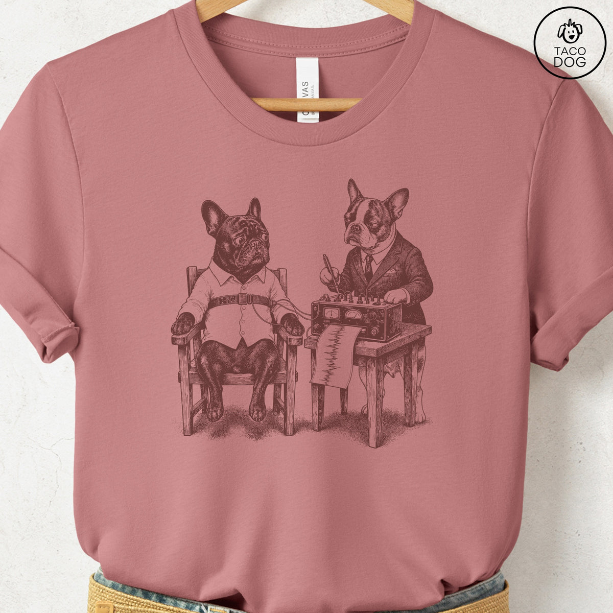 French Bulldog Frenchie Polygraph T-Shirt, design close-up
