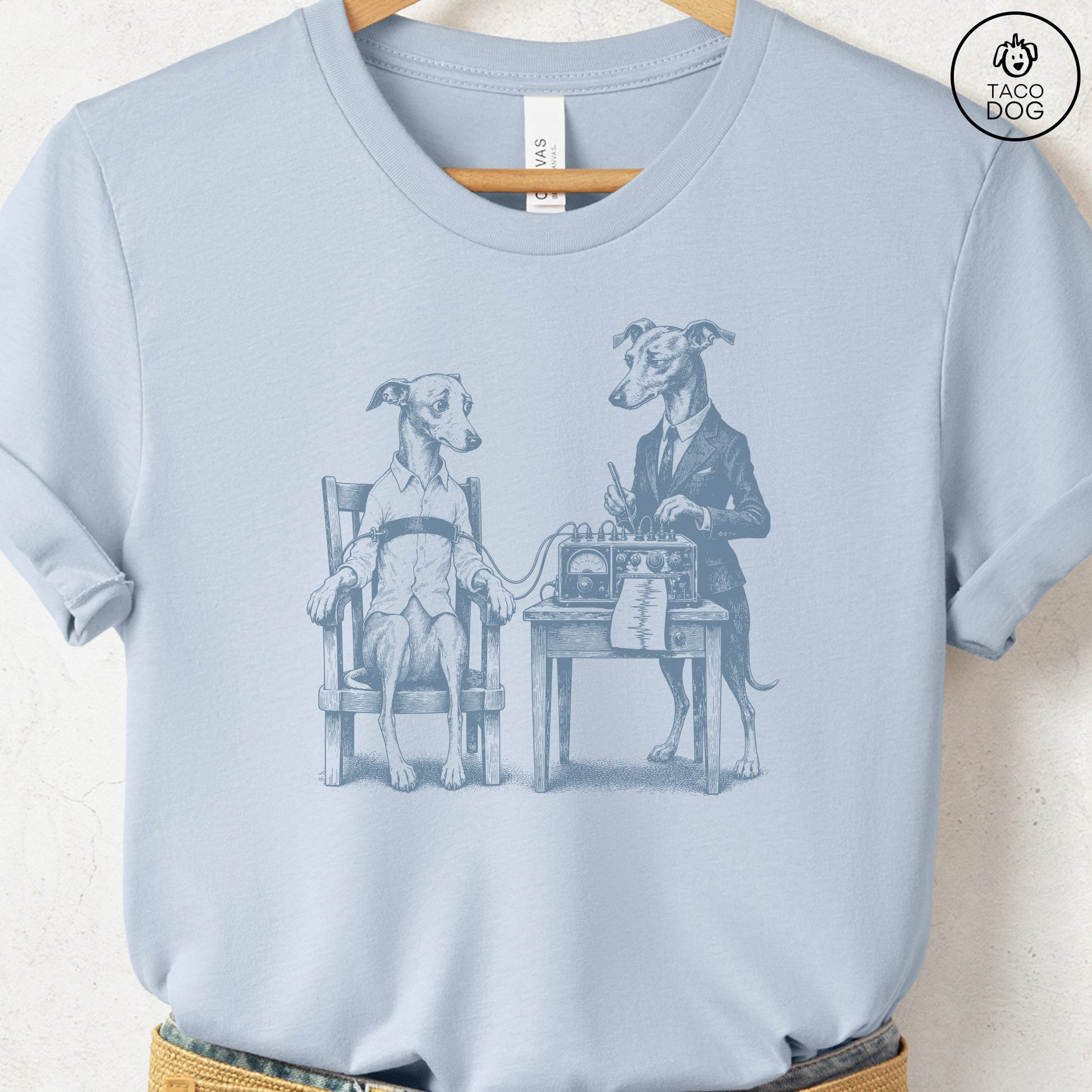 Italian Greyhound Whippet Polygraph T-Shirt Light Blue Taco-Dog