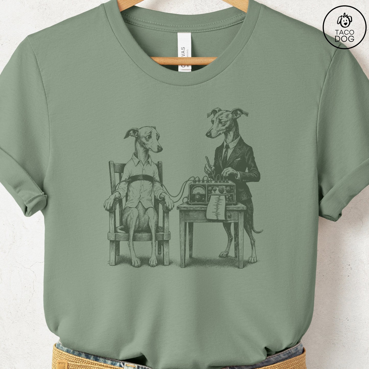 Italian Greyhound Whippet Polygraph T-Shirt Sage Taco-Dog