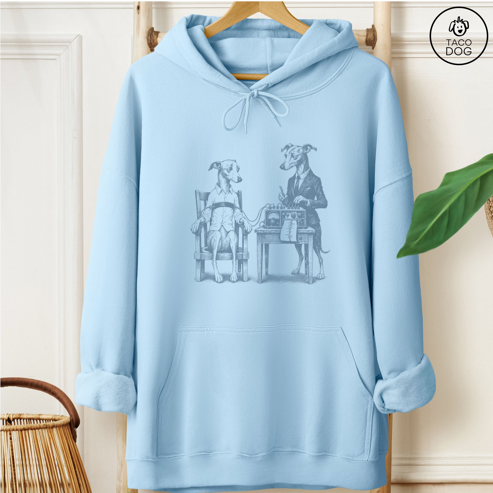 Italian Greyhound Whippet Polygraph Hoodie Light Blue Taco-Dog