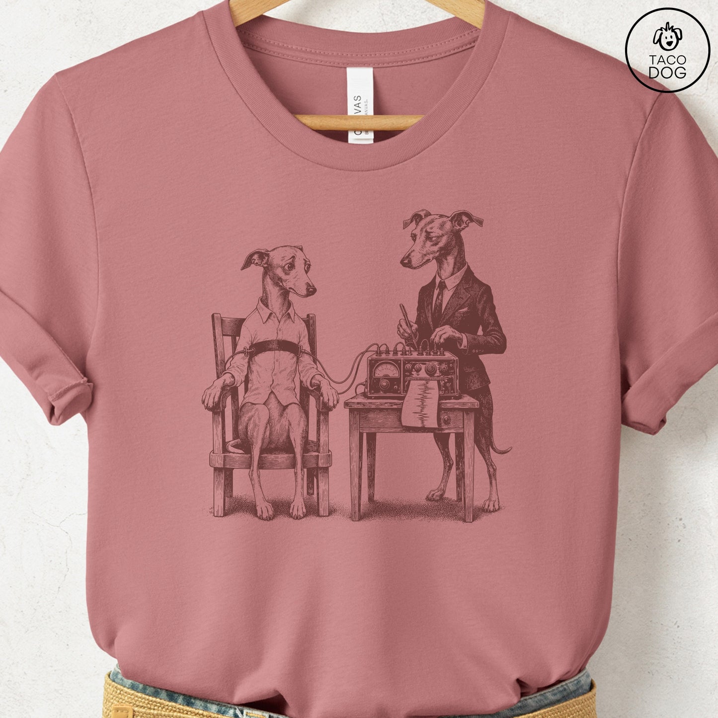 Italian Greyhound Whippet Polygraph T-Shirt Heather Mauve Taco-Dog