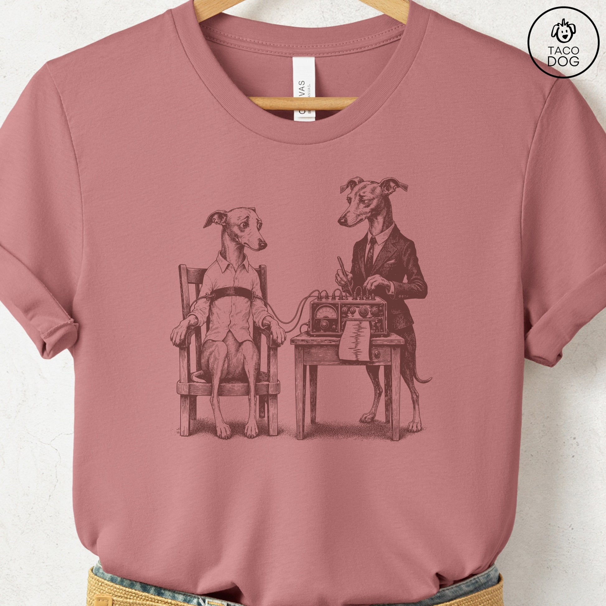 Italian Greyhound Whippet Polygraph T-Shirt Heather Mauve Taco-Dog