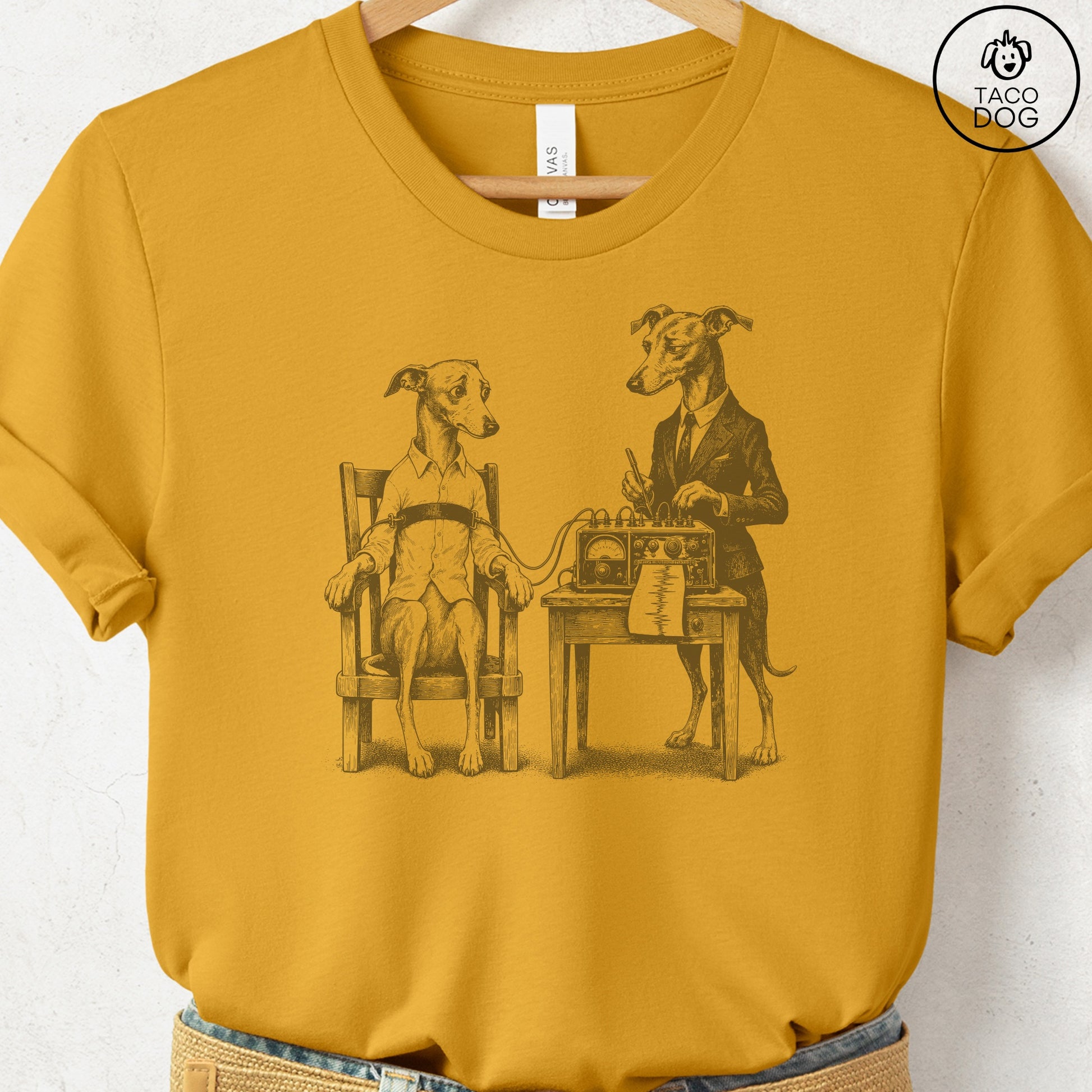 Italian Greyhound Whippet Polygraph T-Shirt Mustard Taco-Dog