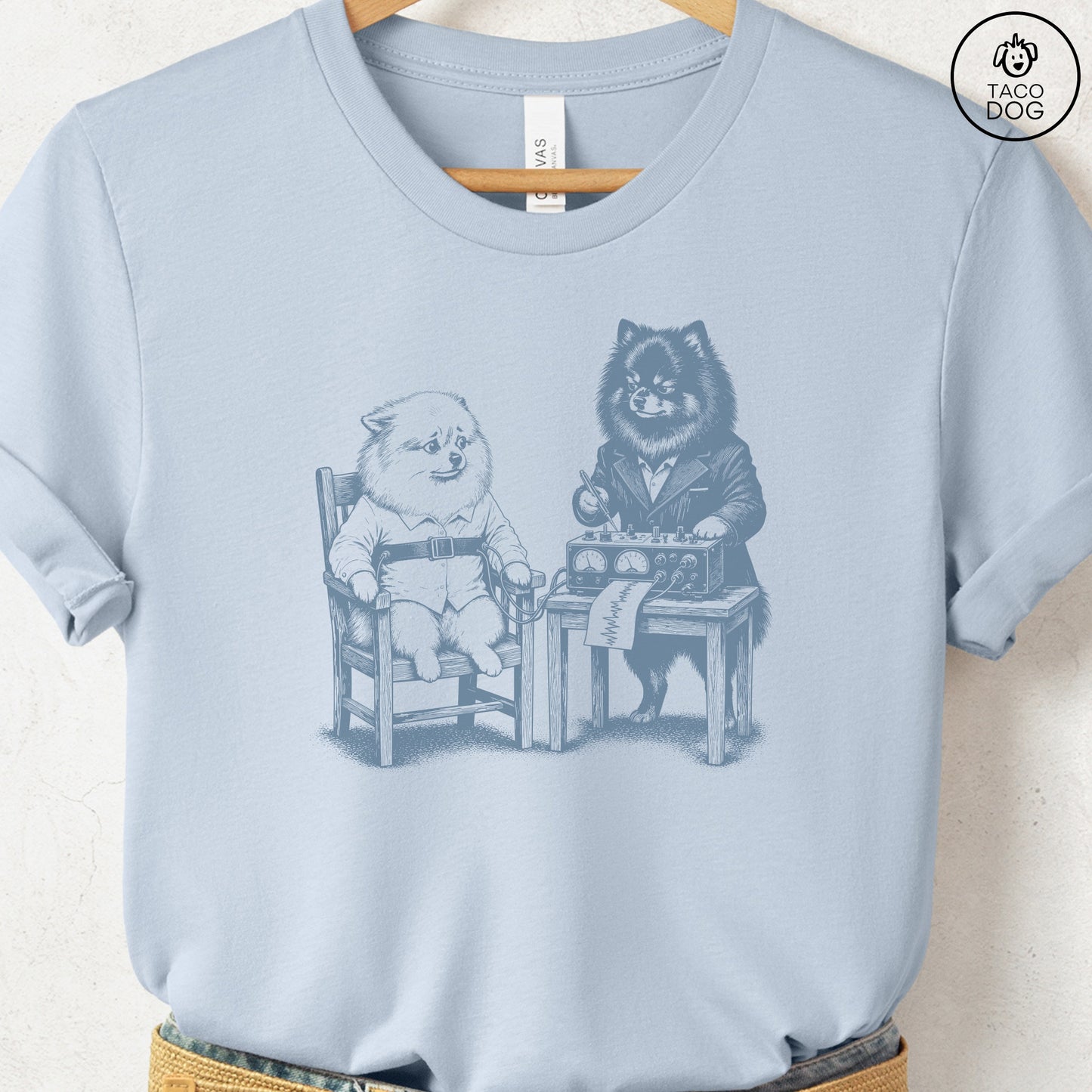 Pomeranian Polygraph T-Shirt Light Blue Taco-Dog