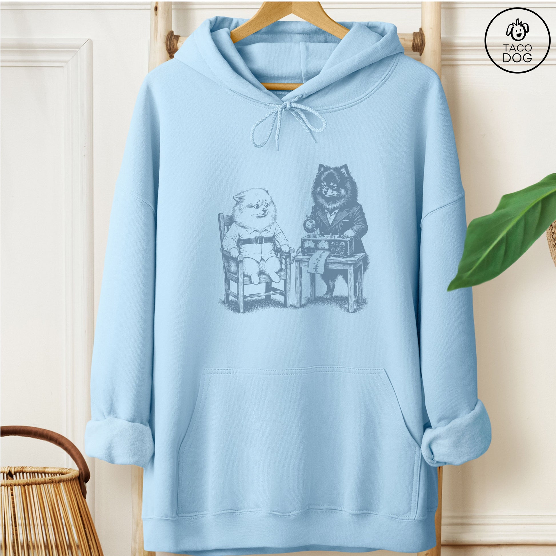 Pomeranian Polygraph Hoodie Light Blue Taco-Dog