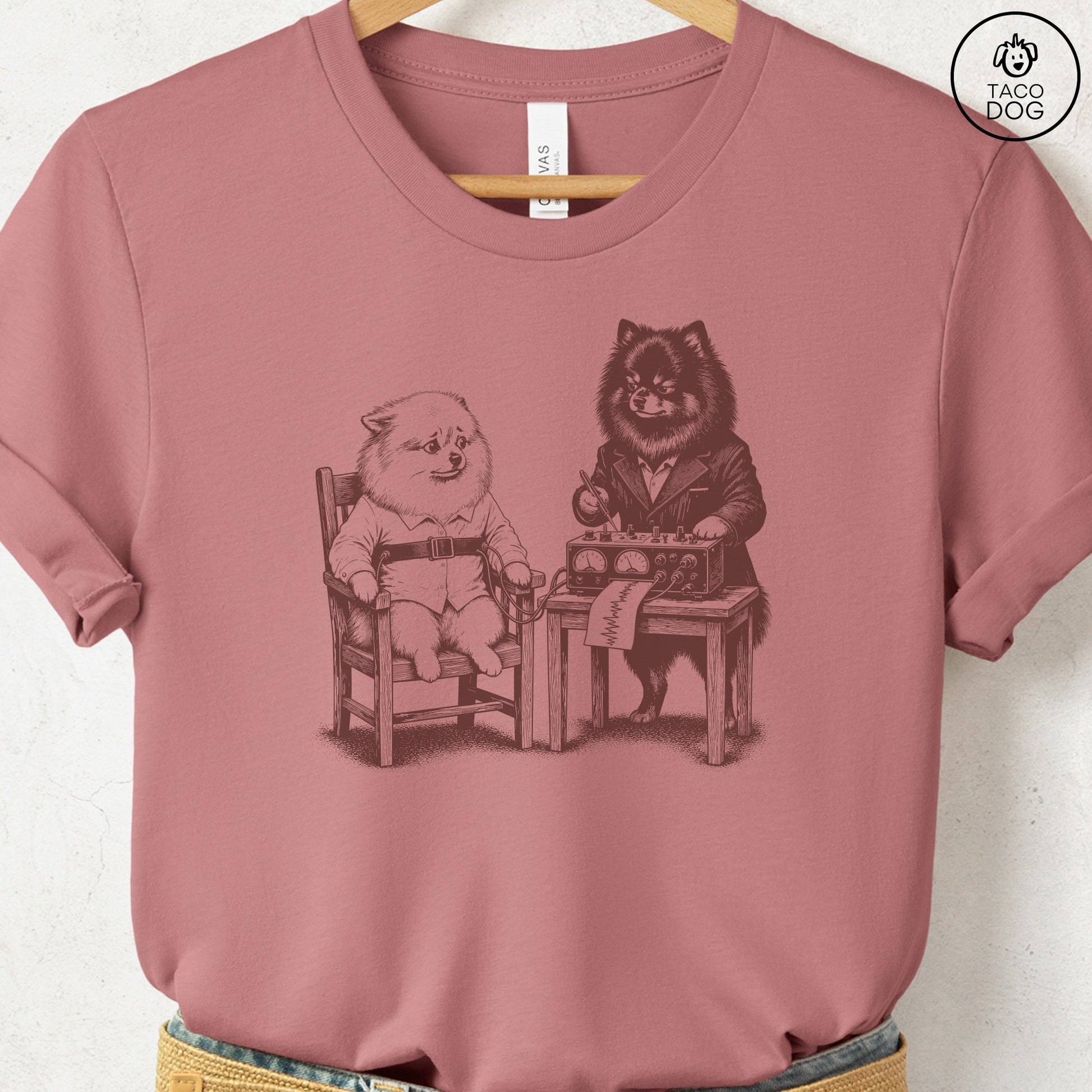 Pomeranian Polygraph T-Shirt Heather Mauve Taco-Dog
