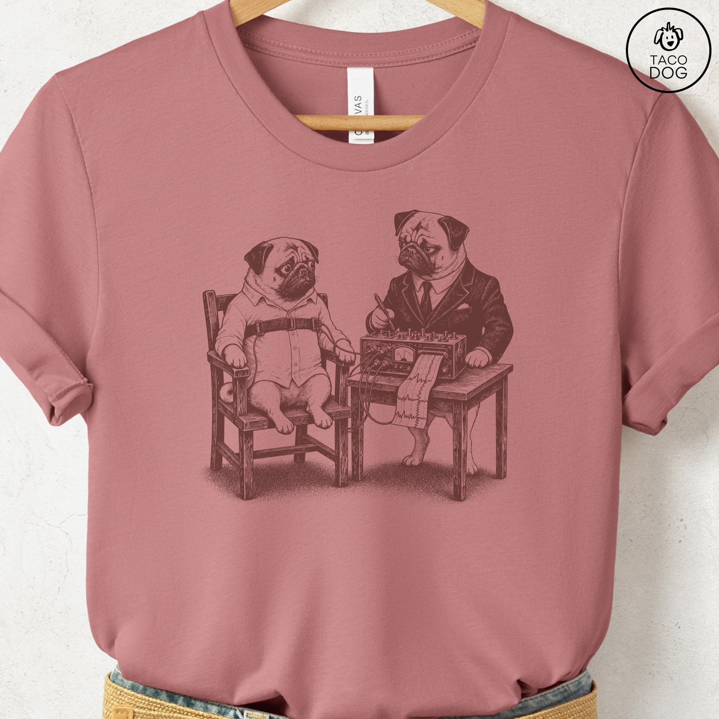 Pug Polygraph T-Shirt Heather Mauve Taco-Dog