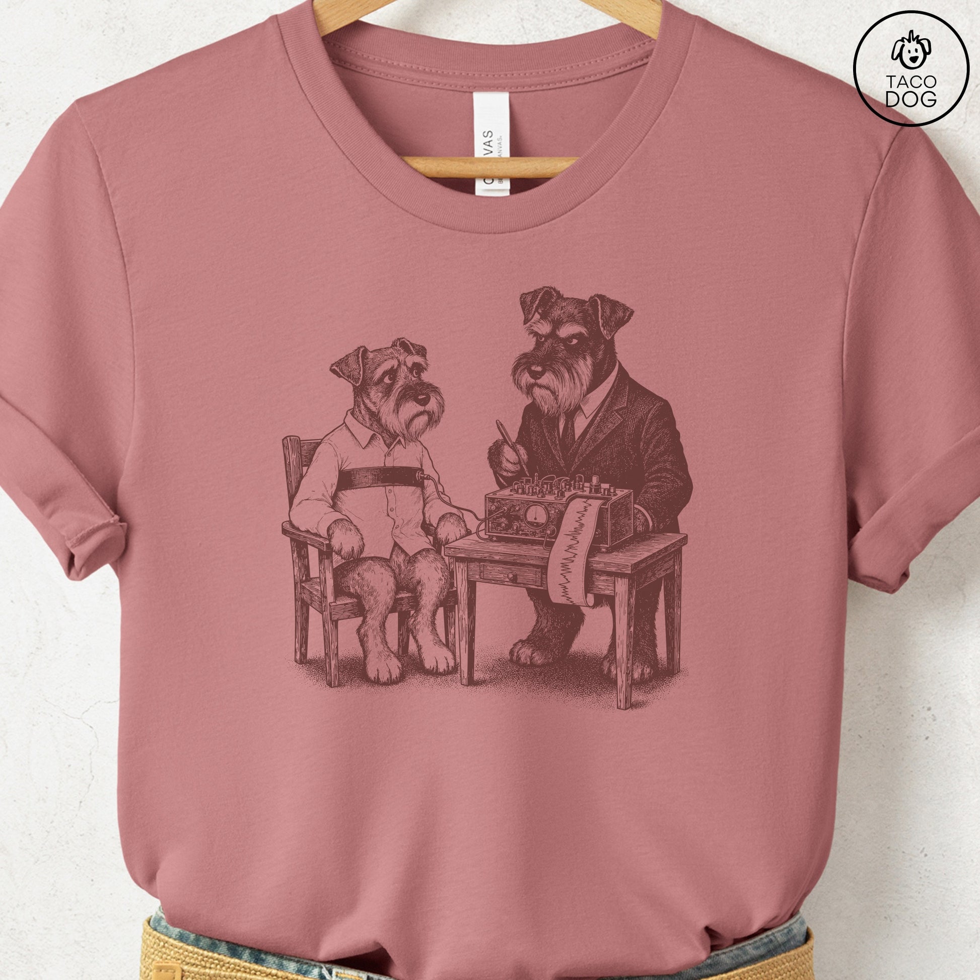 Schnauzer Polygraph T-Shirt Heather Mauve Taco-Dog