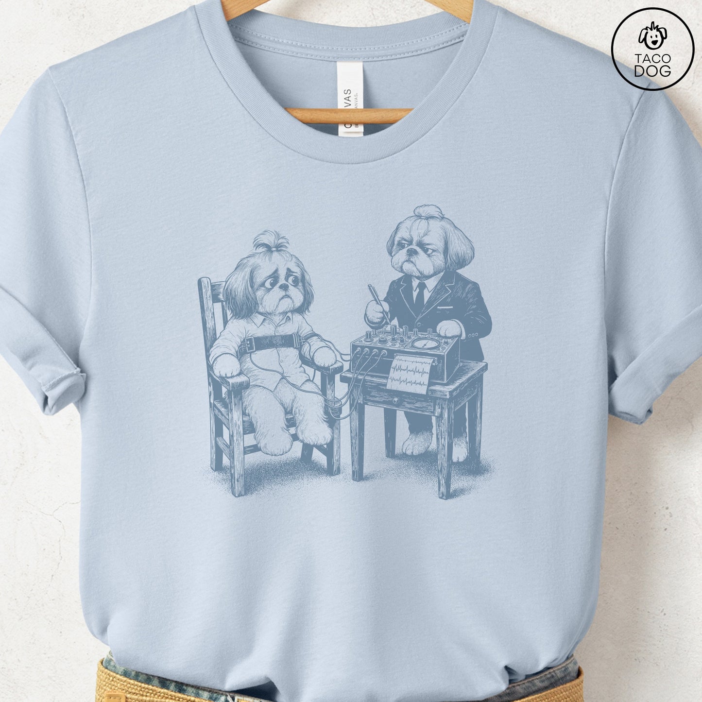 Shih Tzu Polygraph T-Shirt Light Blue Taco-Dog