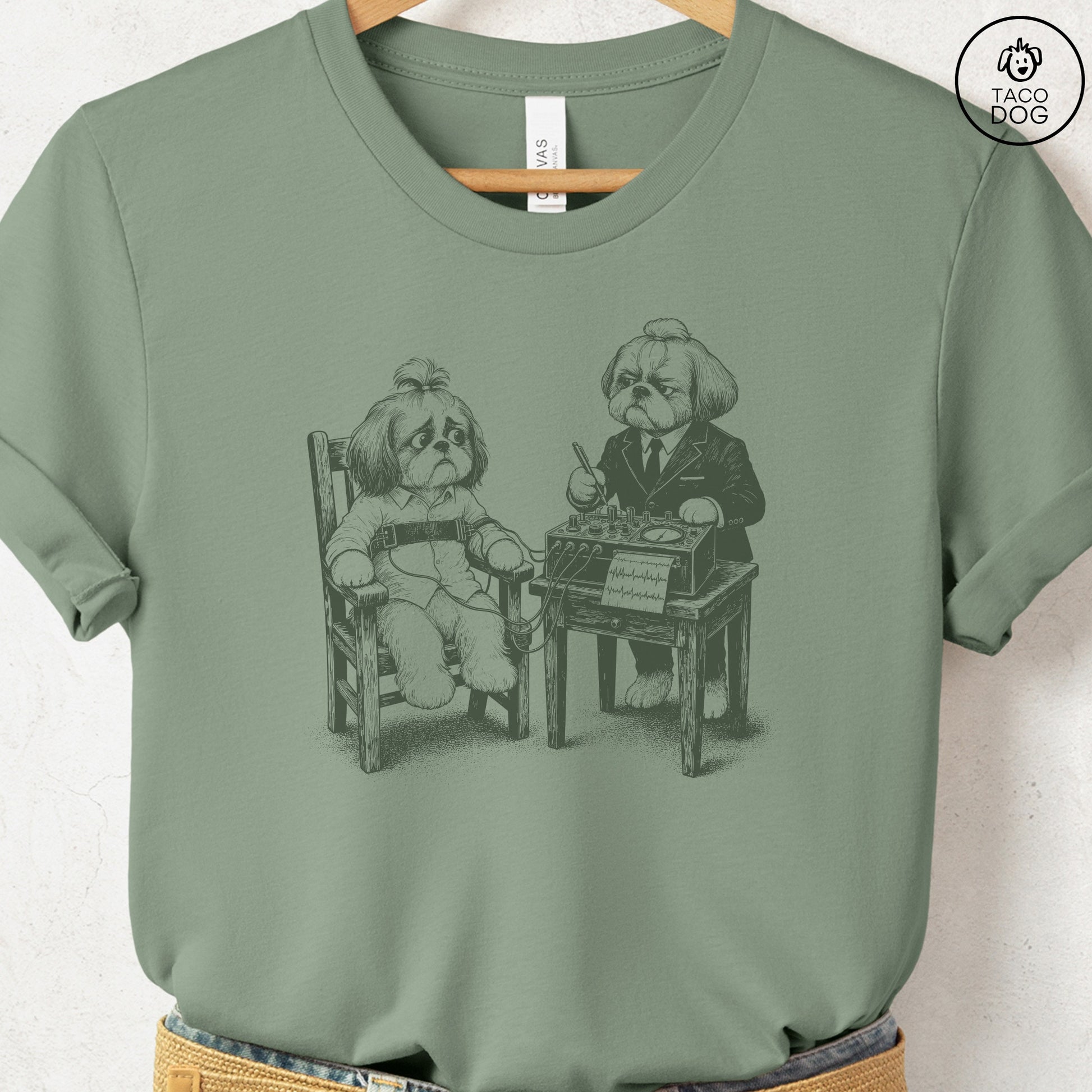 Shih Tzu Polygraph T-Shirt Sage Taco-Dog