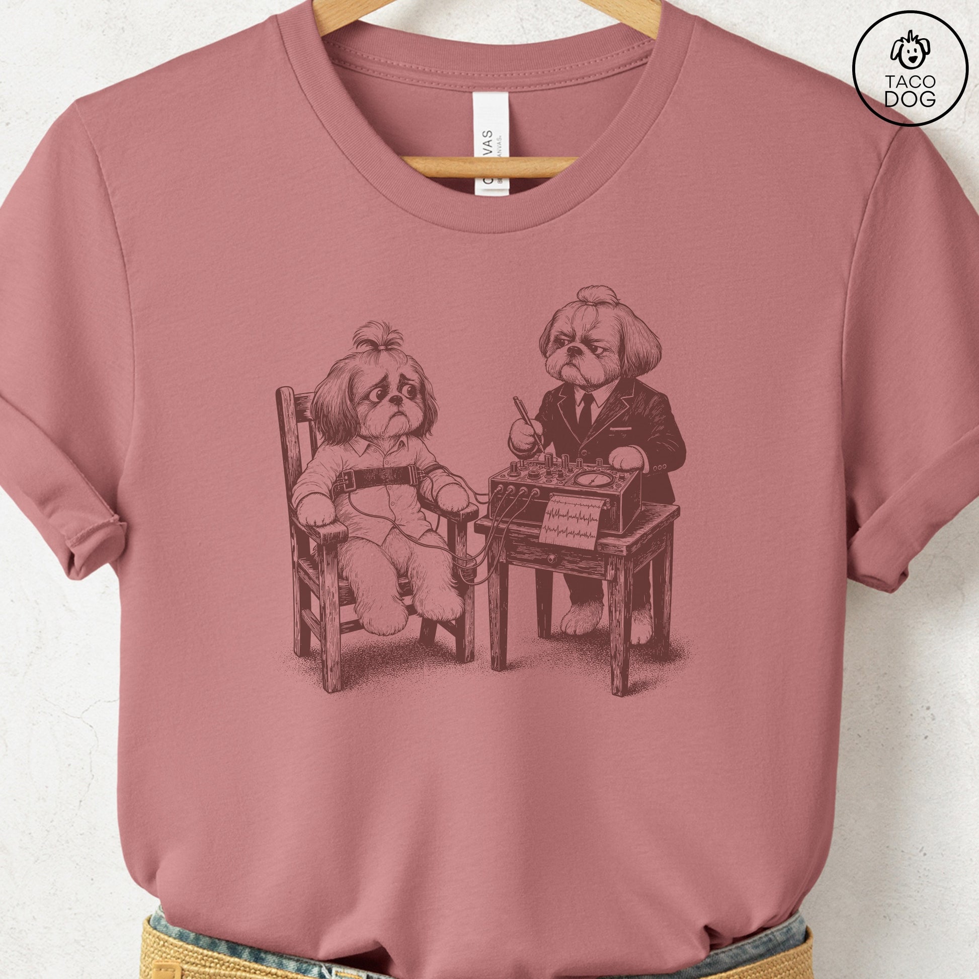 Shih Tzu Polygraph T-Shirt Heather Mauve Taco-Dog