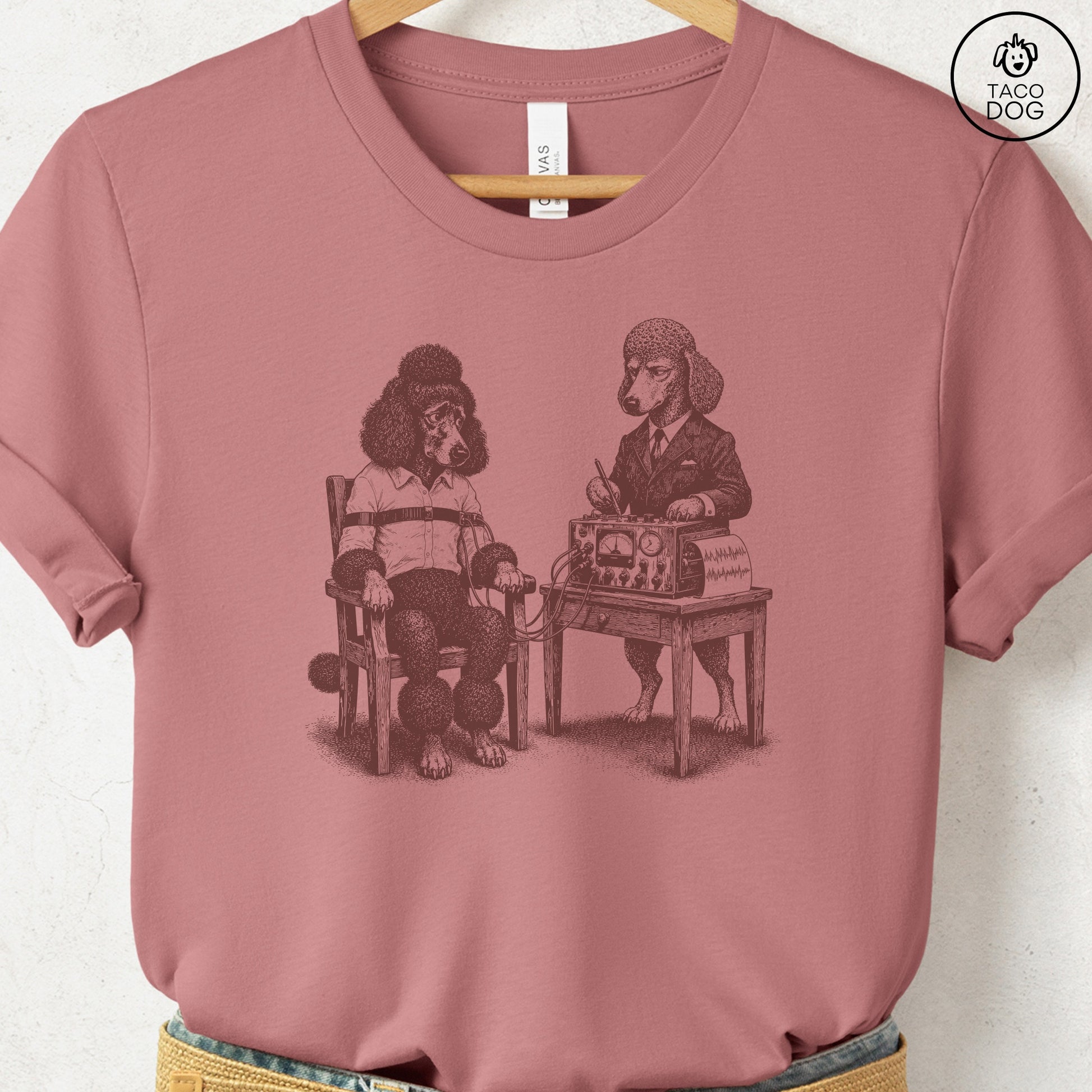 Poodle Polygraph T-Shirt Heather Mauve Taco-Dog
