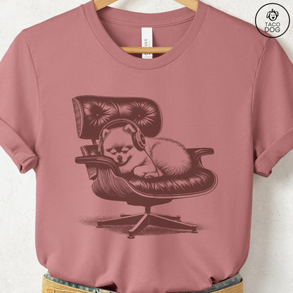 Pomeranian Eames Headphones T-Shirt Heather Mauve XS Taco-Dog