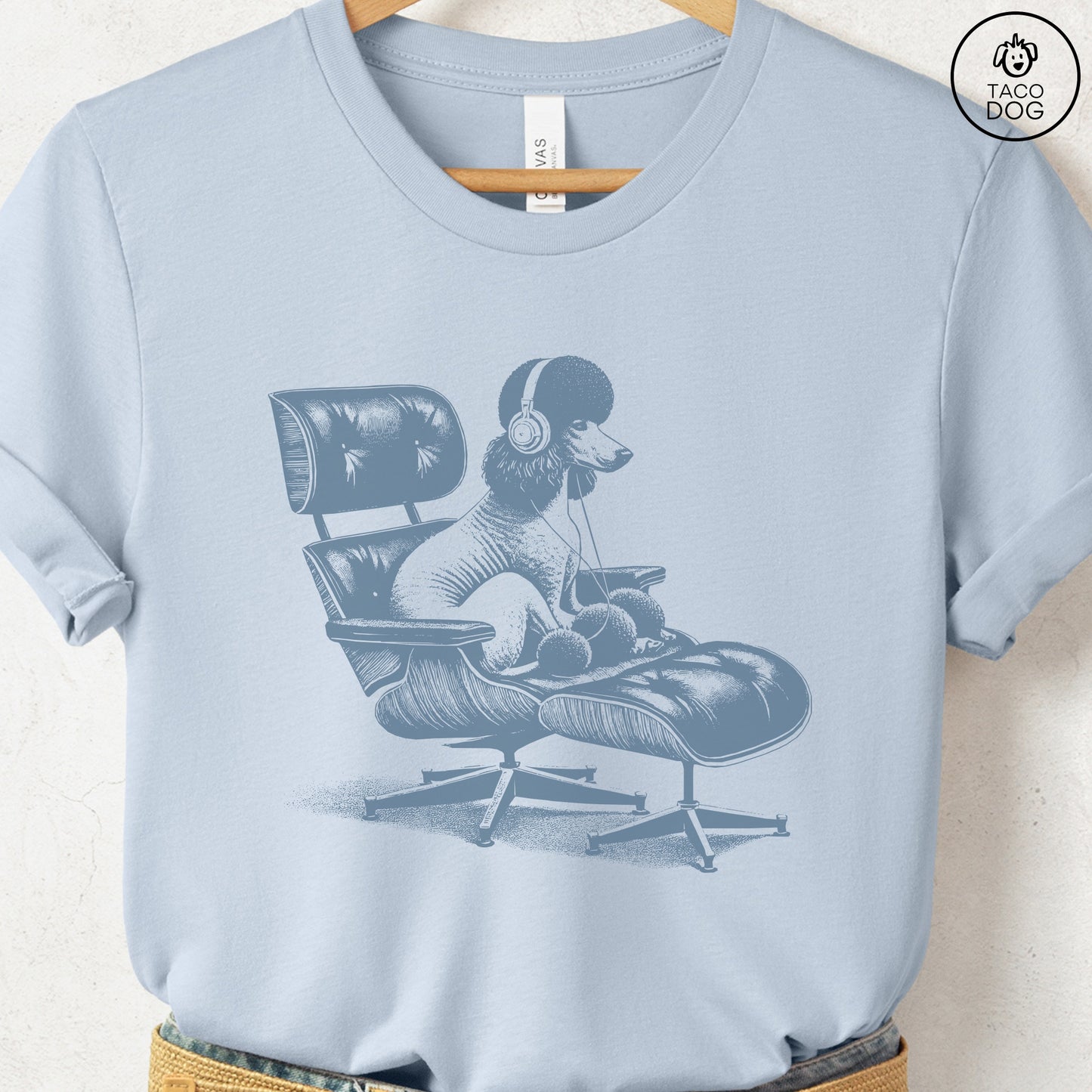 Poodle Eames Headphones T-Shirt Light Blue XS Taco-Dog