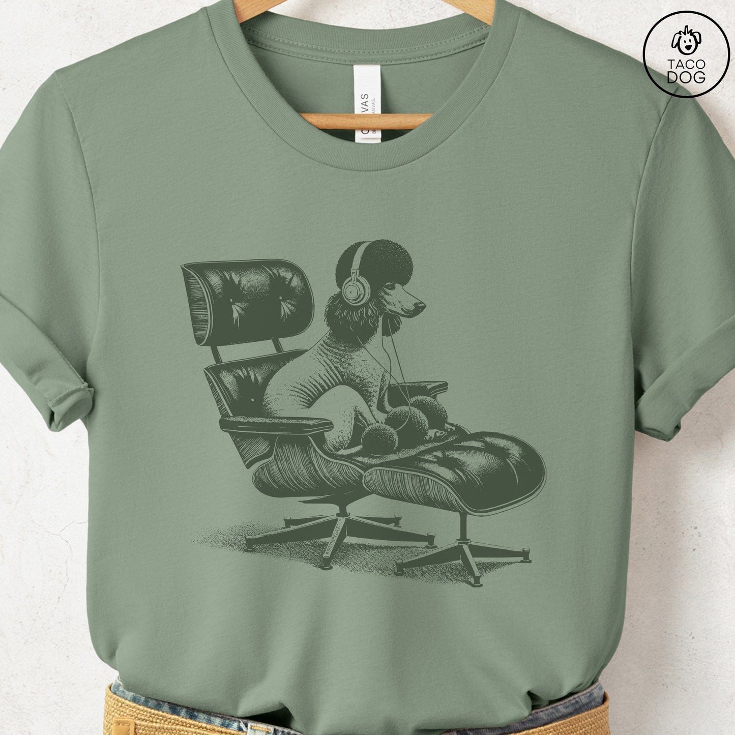 Poodle Eames Headphones T-Shirt Sage XS Taco-Dog
