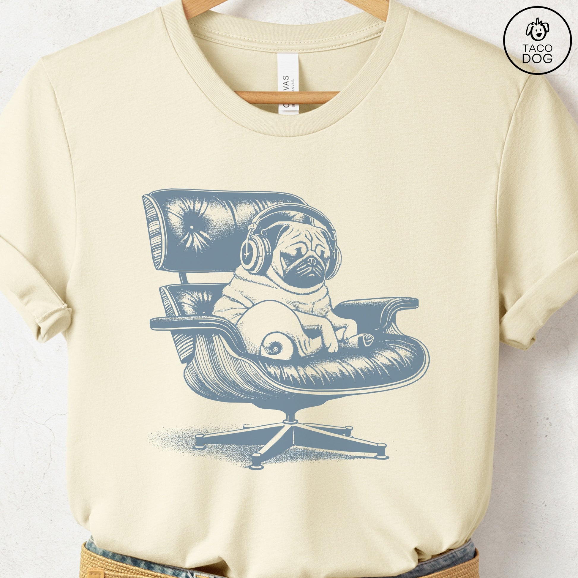 Pug Eames Headphones T-Shirt Natural XS Taco-Dog