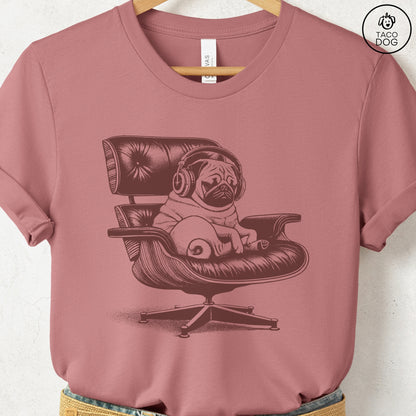Pug Eames Headphones T-Shirt Heather Mauve XS Taco-Dog