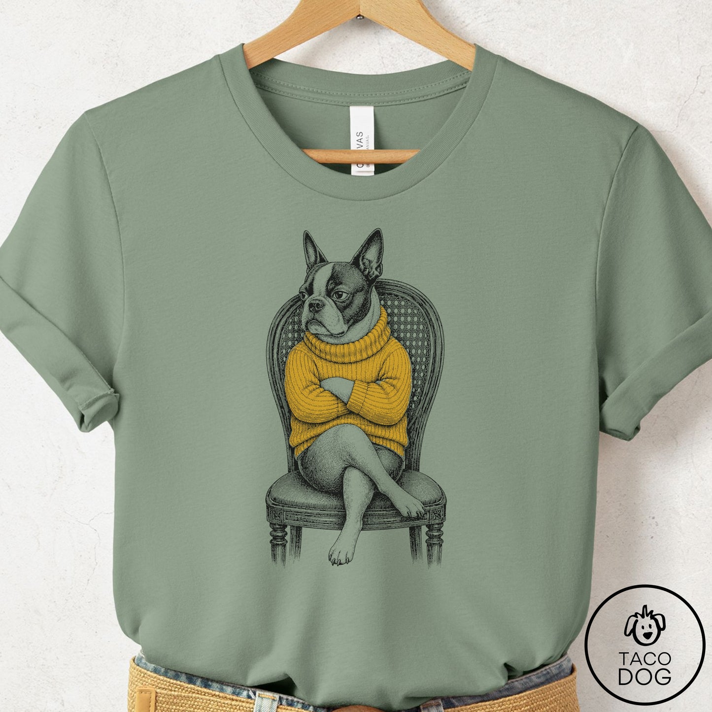 Boston Terrier Reluctant Turtleneck T-Shirt
