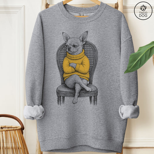 Chihuahua Reluctant Turtleneck Sweatshirt Graphite Heather Taco-Dog