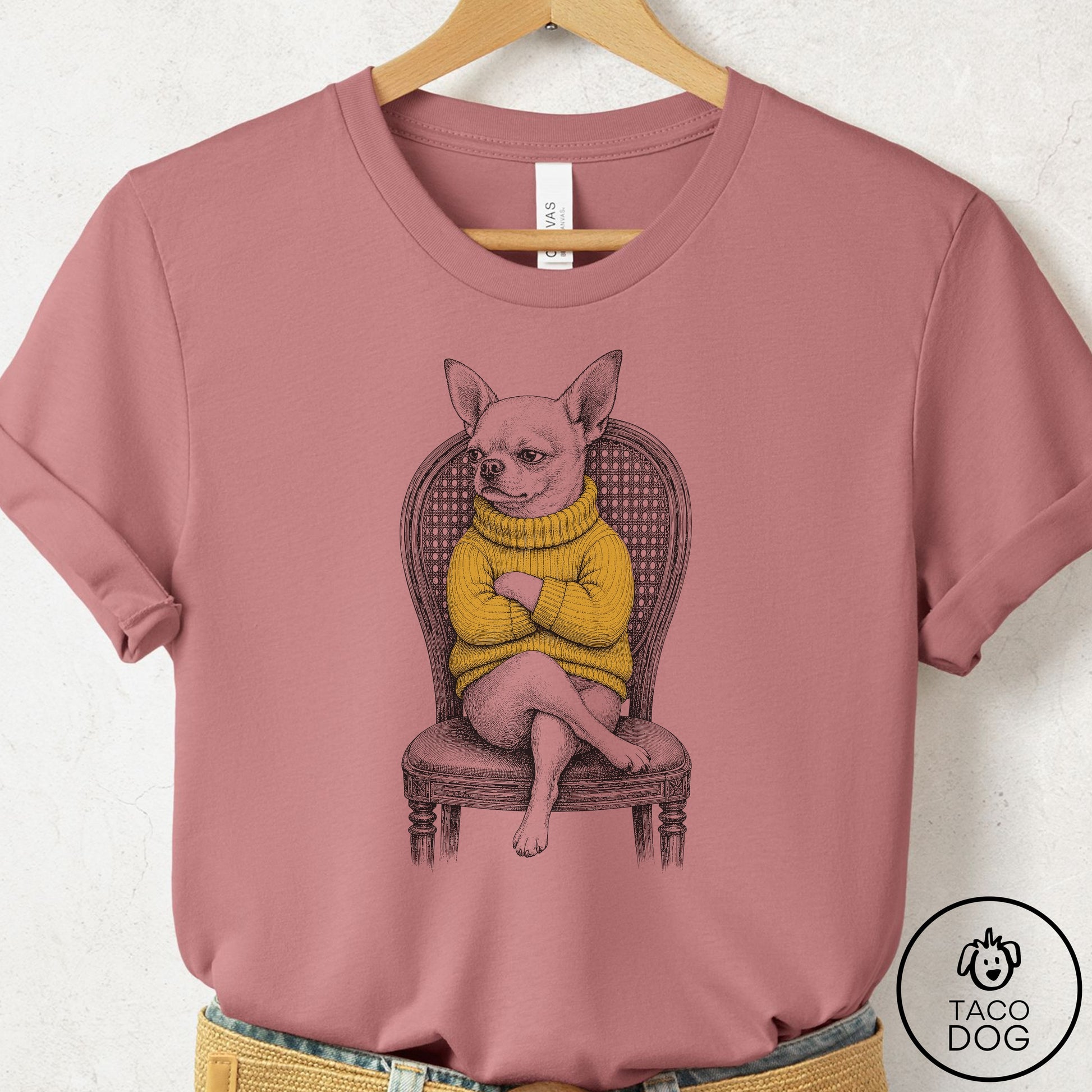 Chihuahua Reluctant Turtleneck T-Shirt Mauve Taco-Dog
