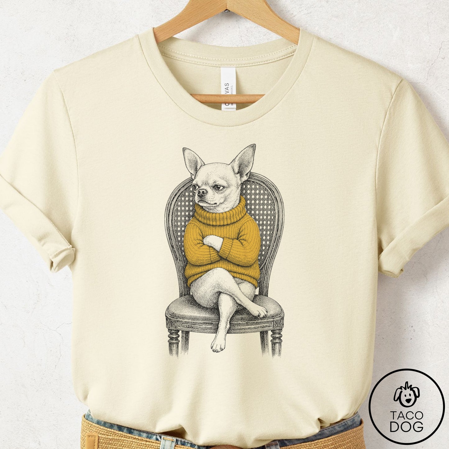 Chihuahua Reluctant Turtleneck T-Shirt Natural Taco-Dog