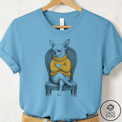 Chihuahua Reluctant Turtleneck T-Shirt Ocean Blue Taco-Dog