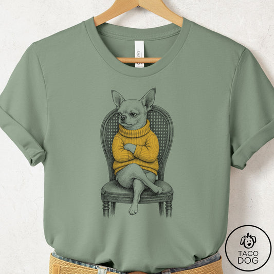 Chihuahua Reluctant Turtleneck T-Shirt Sage Taco-Dog