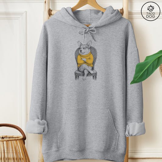 Corgi Reluctant Turtleneck Hoodie Graphite Heather Taco-Dog