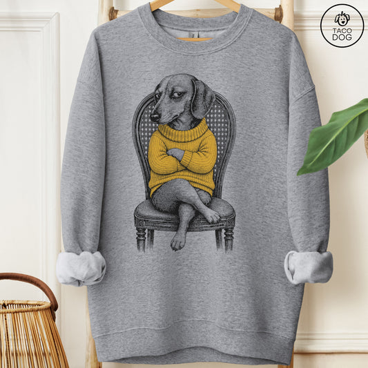 Dachshund Reluctant Turtleneck Sweatshirt Graphite Heather Taco-Dog