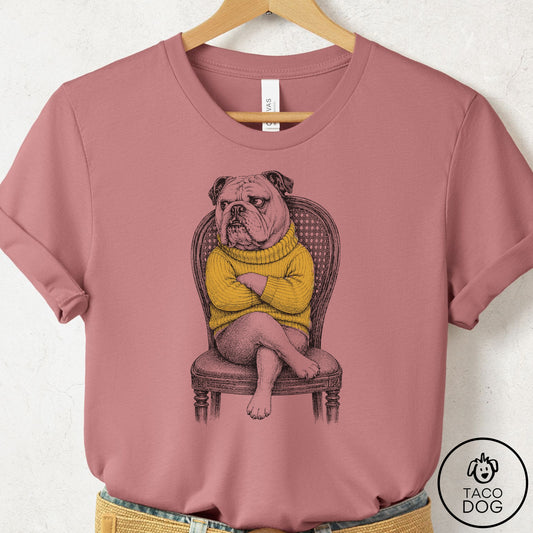 English Bulldog Reluctant Turtleneck T-Shirt Mauve Taco-Dog