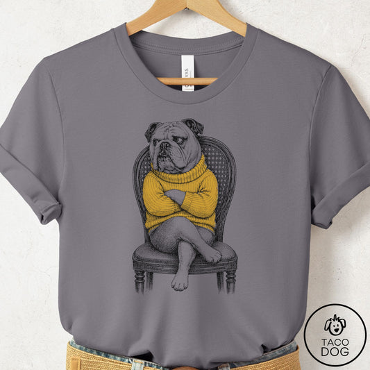 English Bulldog Reluctant Turtleneck T-Shirt Storm Taco-Dog