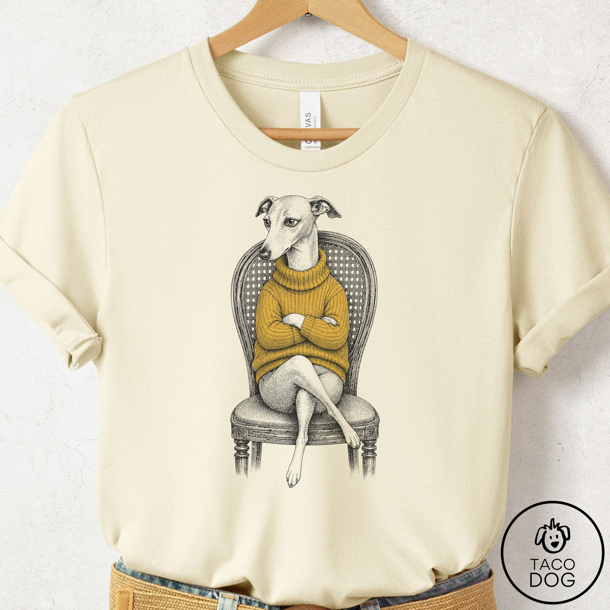 Italian Greyhound Whippet Reluctant Turtleneck T-Shirt Natural Taco-Dog