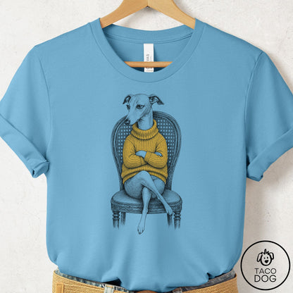 Italian Greyhound Whippet Reluctant Turtleneck T-Shirt Ocean Blue Taco-Dog
